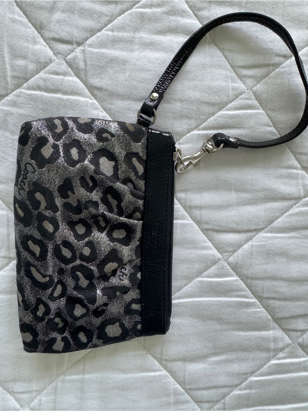 Coach Black and Gray Leopard Print Wristlet